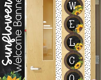 PRINTABLE Welcome Banner | Sunflower Farmhouse Classroom Decor | Sunflower Welcome Bunting | Farmhouse Welcome Bunting Banner