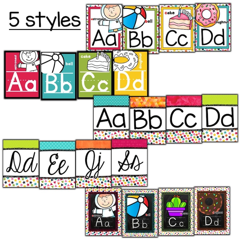 Alphabet Posters With Pictures for the Classroom Confetti Rainbow ...