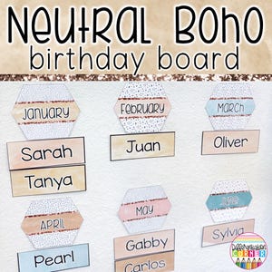 Boho Classroom Birthday Board Neutral Boho Classroom Decor Birthday Chart Classroom Neutral Birthday Bulletin Board Set Birthday Board Tags
