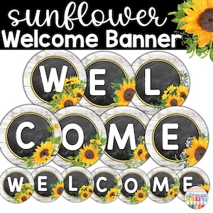DRUCKBARE Willkommensbanner | Sonnenblume Bauernhaus Klassenzimmer Dekor | Sunflower Willkommen Wimpelkette | Willkommen Wimpelkette im Landhausstil
