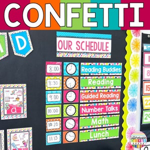 Editable Daily Schedule Cards Confetti Rainbow Classroom Decor Printable Classroom Schedule Bulletin Board Display Confetti Classroom Decor