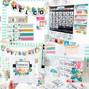 Modern Tropical Classroom Decor Bundle | Signs, Posters, Bulletin ...