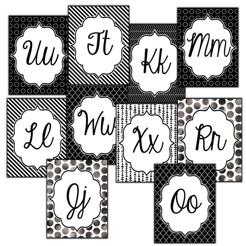 Cursive Alphabet Posters for the Classroom Black and White Etsy