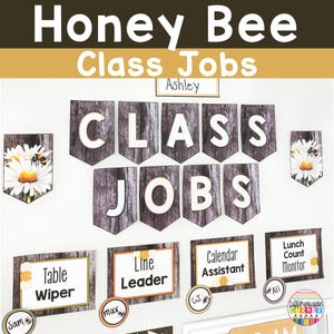 Editable Classroom Job Chart Template Bee Classroom Decor Theme Classroom jobs display Classroom Jobs Printable Cards Bee Classroom