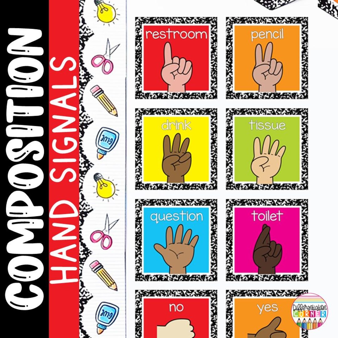 Classroom Hand Signal Posters Composition Notebook Classroom Decor ...