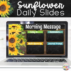 Daily Slides Classroom Daily Slides for Teachers with TIMERS Google Slides Templates for Teachers Sunflower Themed Classroom Decor Farmhouse