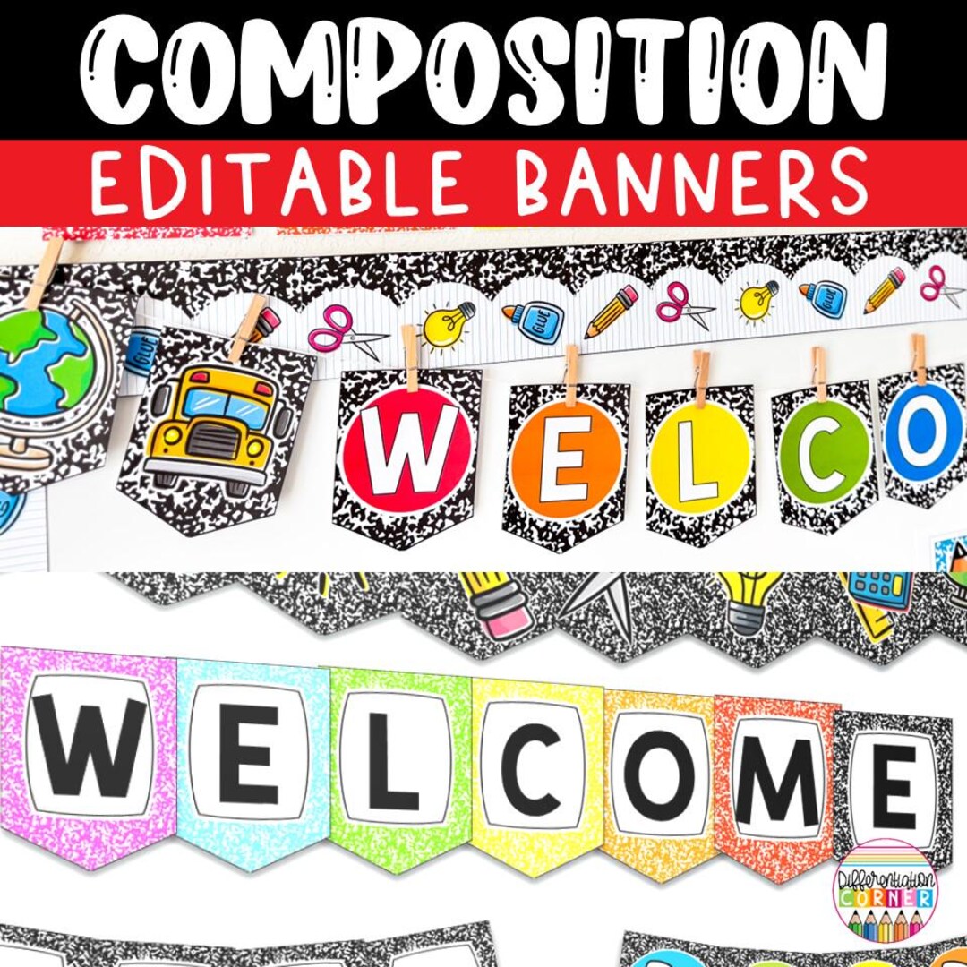 Editable Composition Notebook Bulletin Board Banner Letters ...