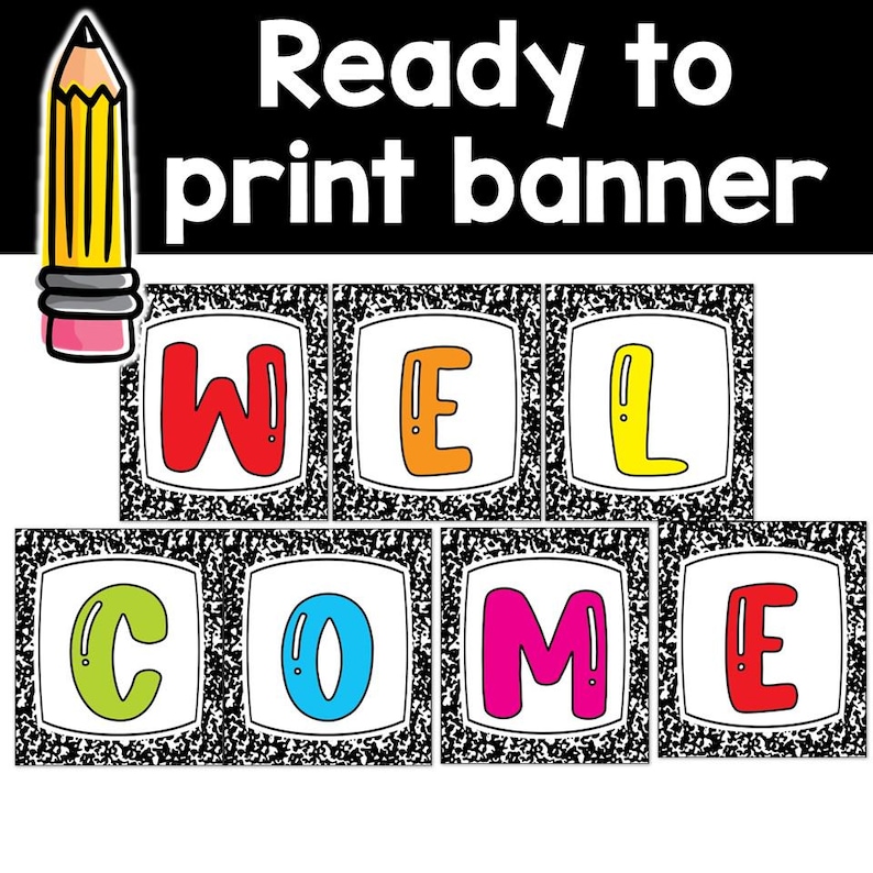PRINTABLE Welcome Banner | Composition Notebook Classroom Decor ...