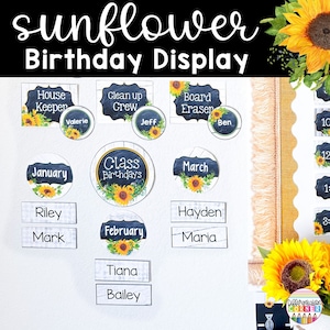 Classroom Birthday Display Farmhouse Classroom Decor Classroom Birthday Chart Sunflower Birthday Bulletin Board Sunflower Classroom Decor