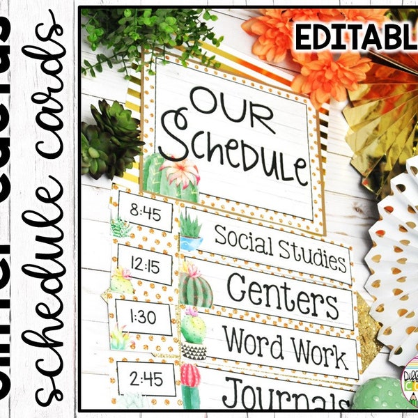 Editable Cactus Succulent Daily Schedule Cards Plant Classroom Decor Classroom Botanical Schedule Bulletin Board Display Posters