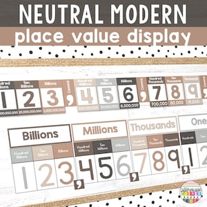 Neutral Place Value Chart Posters | Place Value Wall Display Neutral Classroom Decor Math Posters Neutral Classroom Posters Boho Colors