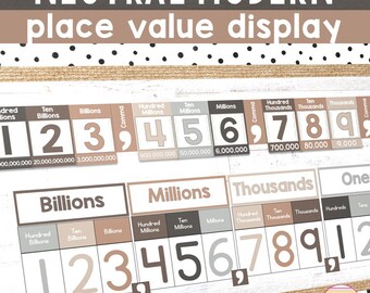Neutral Place Value Chart Posters | Place Value Wall Display Neutral Classroom Decor Math Posters Neutral Classroom Posters Boho Colors