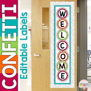PRINTABLE Welcome Banner | Confetti Rainbow Classroom Decor | Welcome Bunting | RainbowWelcome Bunting Banner Confetti Classroom Decor