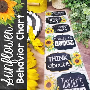 Printable Behavior Clip Chart, Sunflower Modern Farmhouse Classroom Decor, Editable Behavior Chart for Classroom