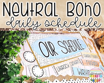 Editable Daily Schedule Cards Neutral Boho Classroom Decor Boho Printable Classroom Schedule Bulletin Board Display Posters