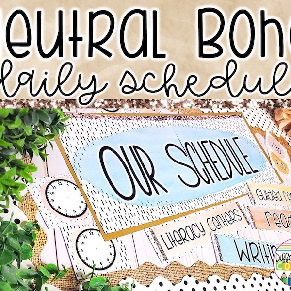 Editable Daily Schedule Cards Neutral Boho Classroom Decor Boho Printable Classroom Schedule Bulletin Board Display Posters