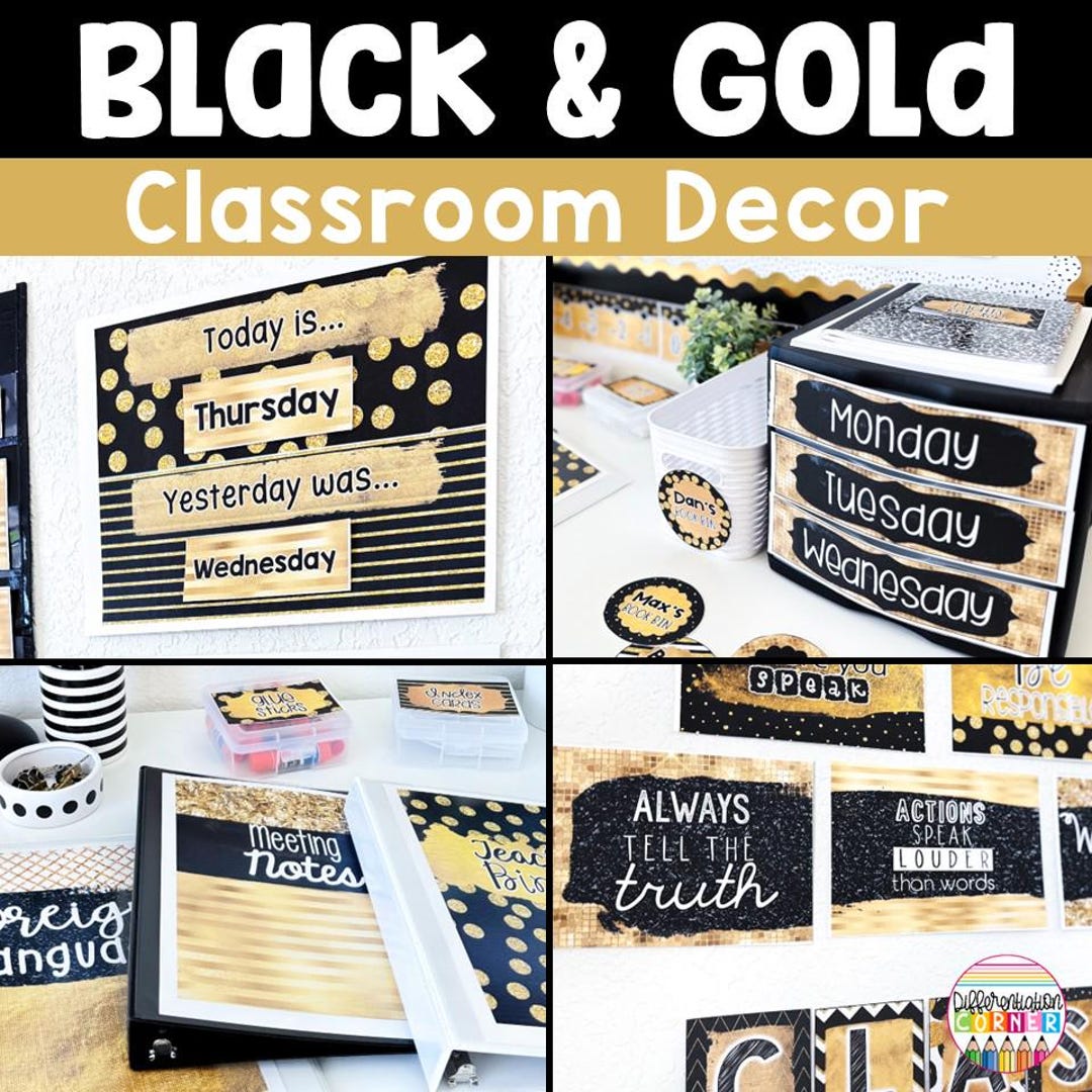 Black and Gold Classroom Decor Bundle | Bulletin Board Posters ...
