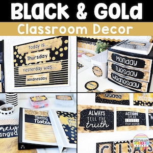 Black and Gold Classroom Decor Bundle | Bulletin Board Posters Beautiful Classroom Decorations