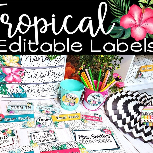 Editable Tropical Classroom Labels Tropical Classroom Decor Tropical Jungle Classroom Supply Labels