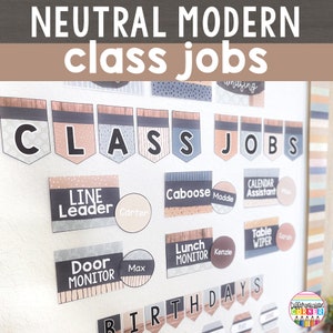 Editable Classroom Job Chart Editable Template Boho Neutral Classroom Decor Classroom jobs display| Neutral Classroom Jobs Printable Cards