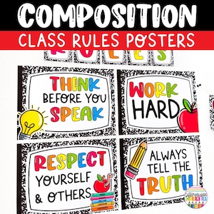 Composition Notebook Classroom Rules Posters Composition Notebook Classroom Decor Class Rules and Expectations Bulletin Board Display
