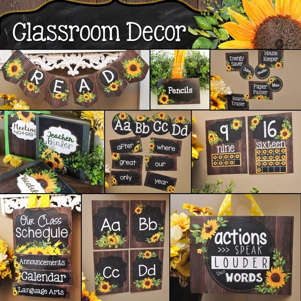 Modern Sunflower Classroom Decor | Sunflower | Printable Classroom Bulletin Board Display Posters | Sunflower Classroom Decorations