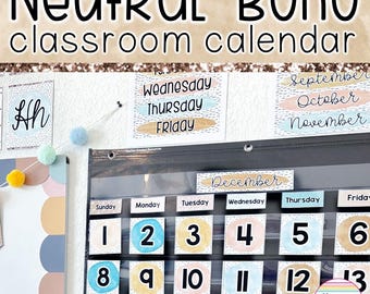 Boho Classroom Calendar Set with Weather Chart | Neutral Boho Classroom Decor | Neutral Classroom Calendar Wall Kit Calendar Numbers