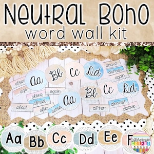 Classroom Word Wall Display Editable | Neutral Boho Classroom Decor | Word Wall Bulletin Board | Neutral Alphabet Word Wall Kit