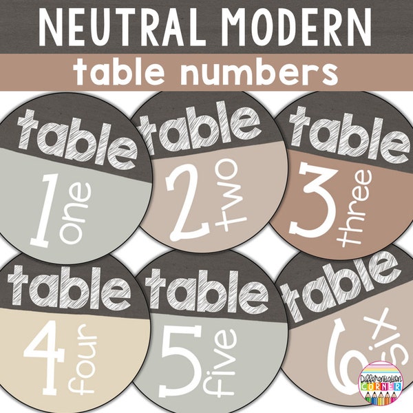 PRINTABLE Boho Table Numbers | Neutral Classroom Decor | Classroom Table Number Signs | Neutral Table Group Team Labels Table Number Signs