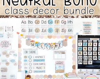 Neutral Boho Classroom Decor Bundle Printable & Editable Calming Classroom Theme