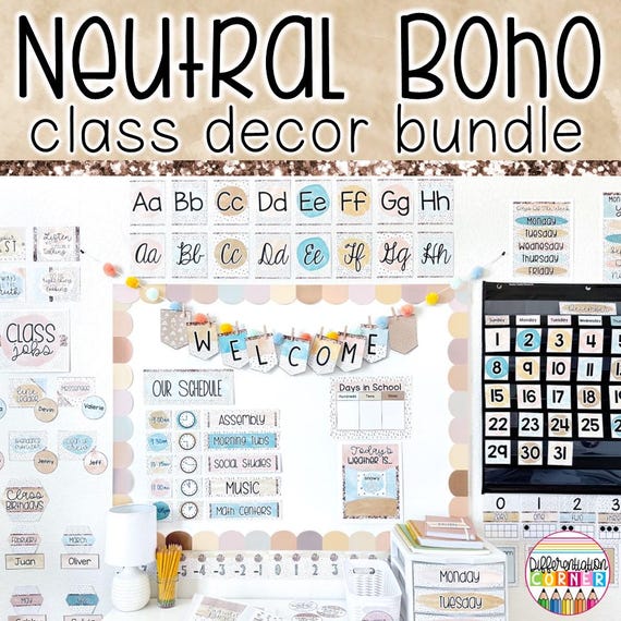 Neutral Boho Classroom Decor Bundle Neutral Classroom Theme Calming Classroom Boho Classroom Bundle Neutral Classroom Decor Bundle