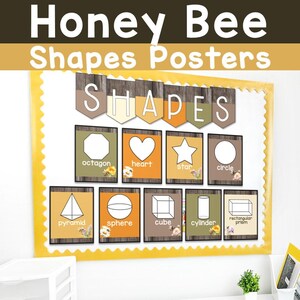 PRINTABLE Shape Posters Charts Bee Classroom Decor 2D and 3D Shapes Posters Shapes Bee Classroom Decor Bee Themed Classroom Decor