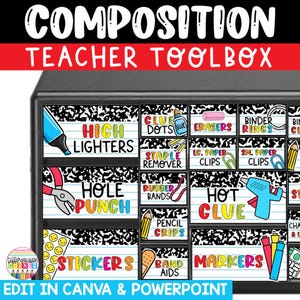 Teacher Toolbox Labels Editable Composition Notebook Classroom Decor Canva Template & PowerPoint Template