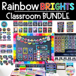 Rainbow Classroom Decor Bundle Printable Classroom Bulletin Board Display Posters Rainbow Classroom Decorations Classroom Theme Class Decor