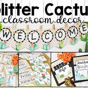 Cactus Classroom Decor Bundle | Classroom Bulletin Board Display Posters | Succulent Classroom Decor Bundle