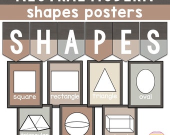 PRINTABLE Shape Posters Charts Neutral Boho Classroom Decor 2D and 3D Shapes Posters Neutral Shapes Bulletin Board Neutral Classroom Decor