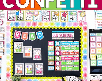 Confetti Rainbow Classroom Decor Bundle | Classroom Bulletin Board Display Posters | Confetti Classroom Decorations Rainbow Colors