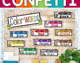 PRINTABLE Color Posters Pack | Confetti Rainbow Classroom Decor | Rainbow Colors Posters | Colors Bulletin Board Confetti Classroom Decor