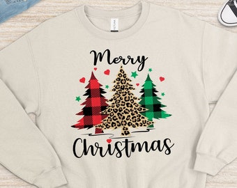 Merry Christmas Sweatshirt, Happy Holidays Sweat for Women,Merry Christmas Tree Sweatshirt, Adult Xmas Trees sweater,  Christmas Trees Boho