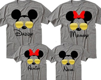 Disney Family Shirts, Mickey Sunglasses Shirts, Matching Disney Tees, Disney Vacation Tee, Gold Sunglasses Tees, Mickey Aviator Shirt