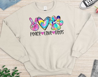 Peace Love Dogs Sweatshirt, Dog Lover Sweater, Paw Heart Sweat, Animal Lover Gift, Dog Lover Sweater, Gift For Pet Owners, Dog Mom Sweat