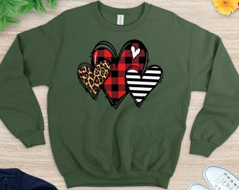 Valentines Day Sweater, Valentines Sweater,Leopard Heart Doodles Sweatshirt and Hoodie, Leopard Heart Sweat, Love Sweatshirt