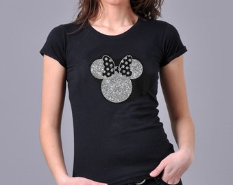 Silver Glitter Shirt, Minnie Ear Shirt, Glitter Mickey Tee, Minnie Ear Shirt, Cute Ear Shirt, Disneyland Shirt, Disney World Tshirt
