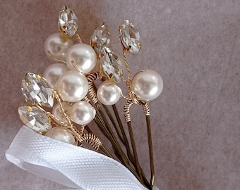 Perlen Haarschmuck Braut, Haarnadeln Braut, Perlen und Kristall Haarnadel