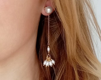 Chain Dangle Earrings, Pearl Boho Jewelry, Gold Chain Earrings