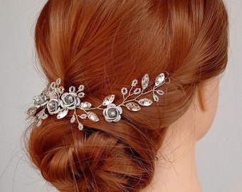 Wedding Hair Piece, Wedding hair Clip, Silver Flower Bridal Hair Piece, Bridal Headpiece, Hair Accessories, Crystal Headpiece - H237