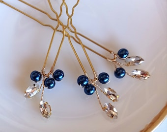 Blue hair Pins, Navy Blue hair Accessories