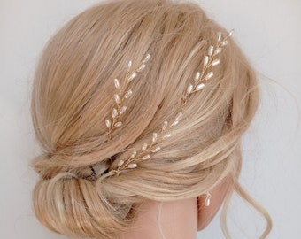 Pearl Wedding Hair Accessories, Bridal Hair Pieces, Leaf Pearl Hair Pieces, Pearl Hair Pins