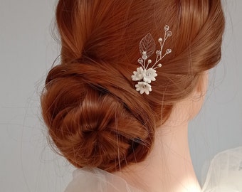 Pièce de cheveux de mariage Feuille d'argent Accessoires de cheveux de mariage Épingles à cheveux de mariée fleur ivoire - H241