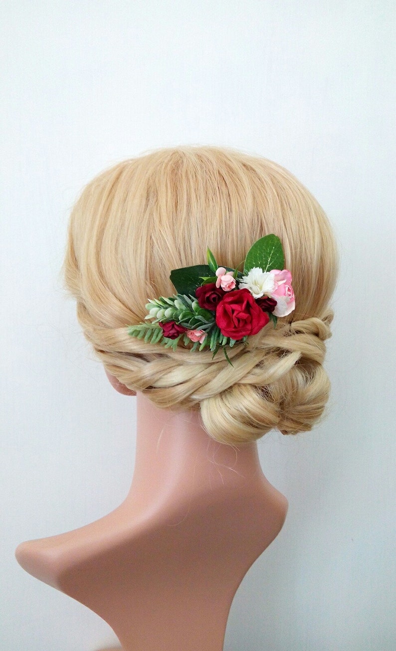 Burgundy Hair Piece Deep Red Bridal Hair Comb Flowers Wedding Hair Piece Flower Headpiece Burgundy Hair Comb Burgundy Flower Hair Comb
